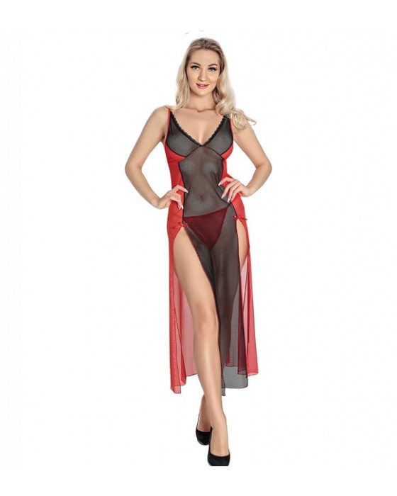 Lily Bianca Kırmızı Siyah Gecelik Takımı-1833